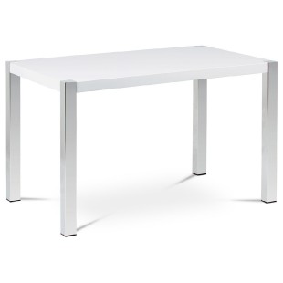 Jídelní stůl 120x75 cm, MDF deska, bílý vysoký lesk, chromované nohy AT-2066 WT